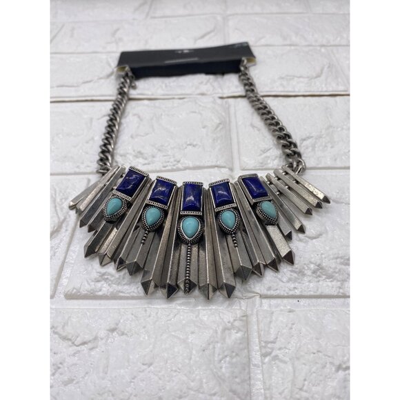 Target Semi Precious Stone Silver Tone Southwestern Bib Necklace Chic Blue - Picture 5 of 9
